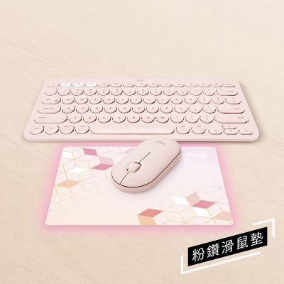 Logitech K380 Eng Keyboard + Pebble M350 Mouse Set - Pink 藍牙鍵盤滑鼠套裝 (附送粉鑽滑鼠墊) #K380M350ROSE [香港行貨] (1年保養)
