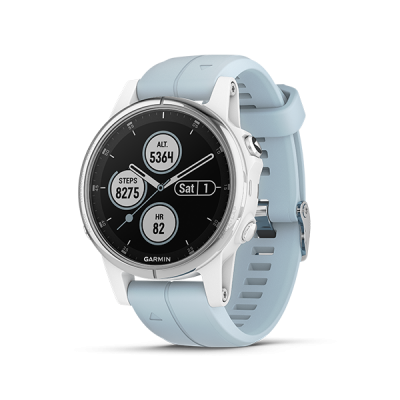 Garmin Fenix ​​5S Plus 運動腕錶 中文版 白色錶圈 海藍色矽膠錶帶 010-01987-61 香港行貨