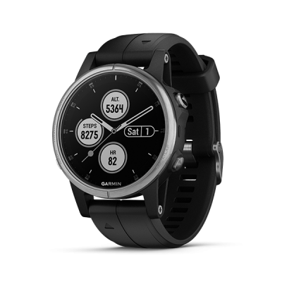 Garmin Fenix ​​5S Plus 運動腕錶 中文版 亮銀錶圈 黑色矽膠錶帶 010-01987-64 香港行貨