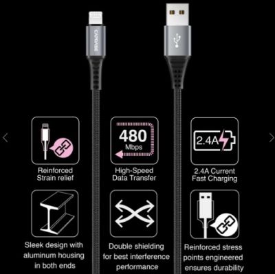 CAPDASE METALLIC LA89 Lightning To USB-A Cable 28cm Cable(GY/BK) 快速數據充電線 #HCCB-M8G1 [香港行貨]