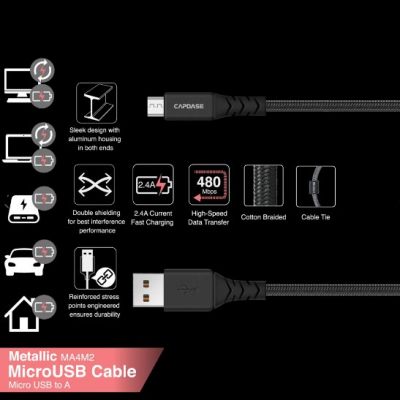 Capdase METALLIC MA4M2 Micro-USB To USB-A Cable 1.5M 快速數據充電線 #HC00-21G1 [香港行貨]