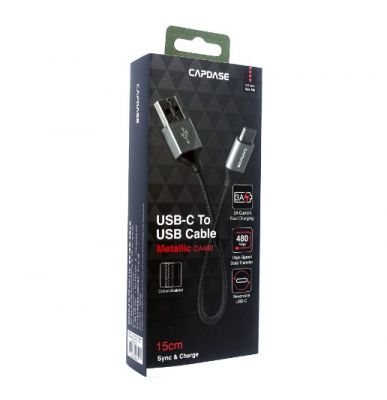 Capdase  METALLIC CA480 USB-C To USB-A Sync and Charge Cable 15cm 快速數據充電線 #HC00-01G1 [香港行貨]