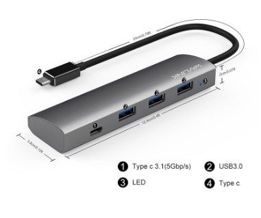 WAVLINK USB 3.1 Type-C 3-Port HUB (1xType-C port+3 USB 3.0 port)-5V 4A Power Adapter (UH3047C1) #WS-UH3047C1