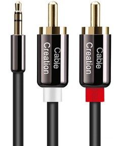 Cablecreation Stereo DC 3.5mm Male To 2 RCA Male Audio Stereo Cable Black 15m 電線 15米 #DZ55  [香港行貨]