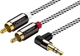 Cablecreation DC 3.5mm TRS Male 90 degree to 2RCA Male  Stereo Audio Cable 1m 電線 1米 #CC0828 [香港行貨]