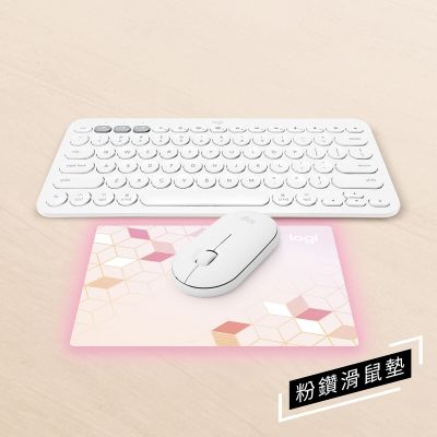 Logitech K380 Eng Keyboard + Pebble M350 Mouse Set - White 藍牙鍵盤滑鼠套裝 (附送粉鑽滑鼠墊) #K380M350WHI [香港行貨] (1年保養)