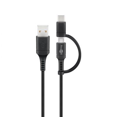 GOOBAY 2in1 Charge and Sync Cable 充電線連USB-A / USB-C轉換頭 1m - BK #51709 [香港行貨]