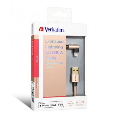 Verbatim 120cm L-Shaped Lightning to USB-A 充電傳輸線 (Gold)  #66192 [香港行貨]
