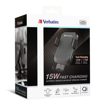 Verbatim 15W Qi Auto Car Mount Charger 自動感應無線充電車座 - ee #66196 [香港行貨]