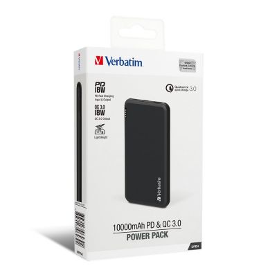 Verbatim QC3.0 & PD 18W 10000mAh Battery - Black 流動充電池 #66439 [香港行貨]