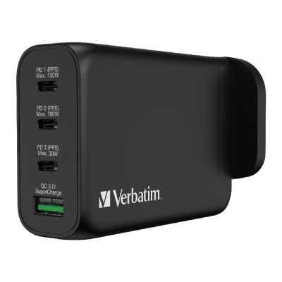 Verbatim 4 Port 130W PD 3.0 & QC 3.0 GaN USB 充電器 #66634 [香港行貨]