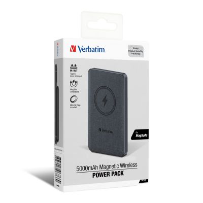 Verbatim 5000mah Magnetic Wireless Power Pack (for MagSafe) 磁吸無線流動充電池 - Black #66766 [香港行貨]