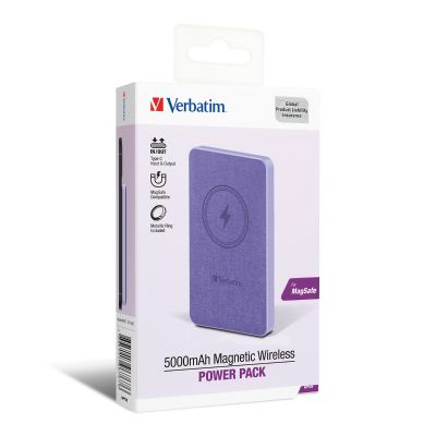 Verbatim 5000mah Magnetic Wireless Power Pack (for MagSafe) 磁吸無線流動充電池 - Purple #66767 [香港行貨]