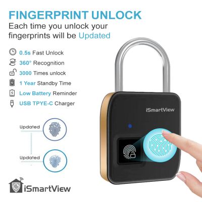 iSmartView Fingerprint Mini Lock 迷你指紋鎖 Black/Gold #ARW-S3 [香港行貨]
