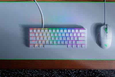 Razer Huntsman Mini - Mercury Edition - 60% Optical Gaming Keyboard (Clicky Purple Switch)  有聲光學按鍵軸鍵盤 紫軸 #RZ03-03390100-R3M1 [香港行貨]