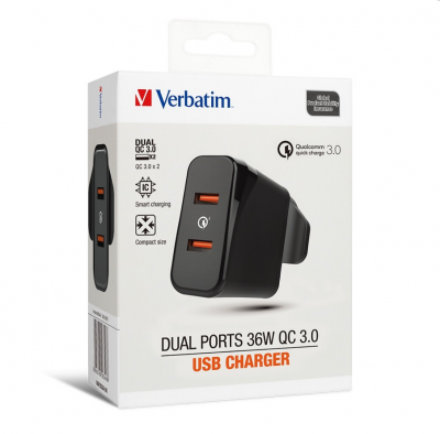 Verbatim Dual Ports 36W QC3.0充電器 #66346 [香港行貨]