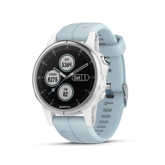 Garmin Fenix ​​5S Plus 運動腕錶 中文版 白色錶圈 海藍色矽膠錶帶 010-01987-61 香港行貨