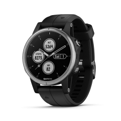 Garmin Fenix ​​5S Plus 運動腕錶 中文版 亮銀錶圈 黑色矽膠錶帶 010-01987-64 香港行貨