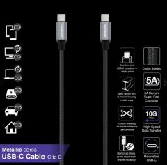 METALLIC CC10G USB-C To USB-C Sync and Charge Cable 1.5M (10 Gbps) 快速數據充電線 #HC00-22G1  [香港行貨]