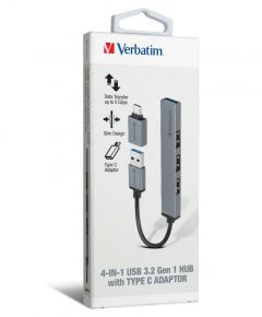 Verbatim 4 Ports USB3.2 Hub Grey 4合1 USB 3.2 Gen 1擴展器 (連USB 3.2 Gen 1 Type C 轉接器) 灰色 #66866 [香港行貨]