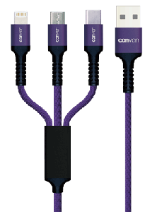 CONVEN 1.2m 3in1 Nylon Charging Cable - PUR 3合1尼龍快充線 #CV-DCA31120-PP [香港行貨]