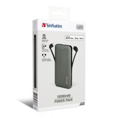 Verbatim QC3.0 & PD MEI 10000mAh Battery - Grey 流動充電池 (連嵌入式充電線) #66437 [香港行貨]