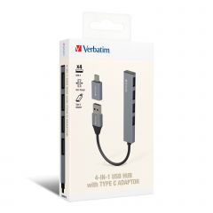 Verbatim 4in1 USB Hub w/Type-C Adaptor 4合1 USB擴展器 - Grey #66753 [香港行貨]