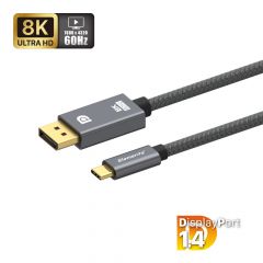 Elementz 8K Type-C to DP CABLE 2M 超高清影音數據線 - Grey #DP-C8K2M-GY [香港行貨]