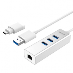 UNITEK USB 3.0 3-Port + Gigabit Ethernet Aluminium Hub 集線器 #Y-3083B [香港行貨]