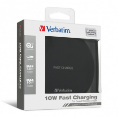 Verbatim 10W Flat Round Wireless Charger 無線充電器- Black #66095 [香港行貨]